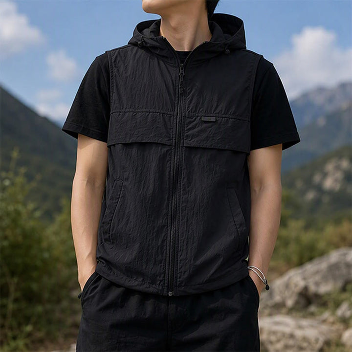 Gilet de sport respirant à capuche pour homme, offrant une protection solaire et idéal pour les activités de plein air. - Noir - 3XL - image 7