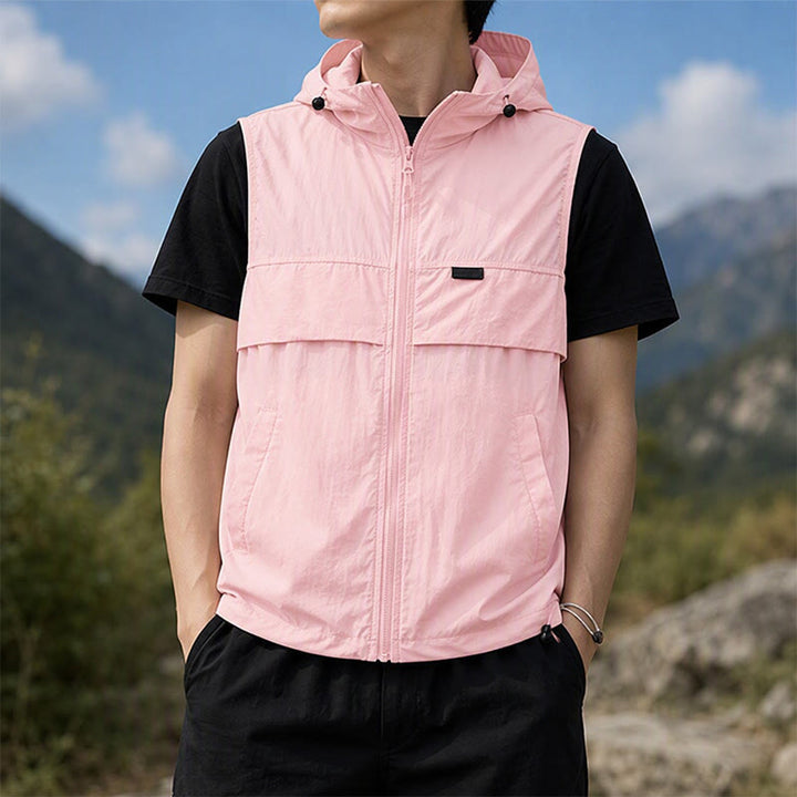 Gilet de sport respirant à capuche pour homme, offrant une protection solaire et idéal pour les activités de plein air. - Rose brume glacée - 3XL - image 8