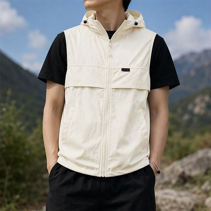 Gilet de sport respirant à capuche pour homme, offrant une protection solaire et idéal pour les activités de plein air. - Abricot - 3XL - image 9