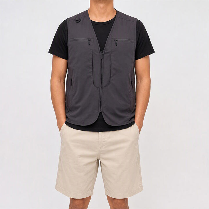 Gilet utilitaire d'extérieur pour homme, à poches multiples zippées et séchage rapide. - image 1