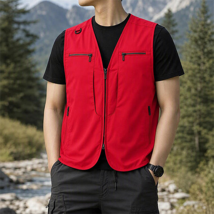 Gilet utilitaire d'extérieur pour homme, à poches multiples zippées et séchage rapide. - Rouge - 8XL - image 5