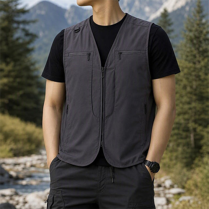 Gilet utilitaire d'extérieur pour homme, à poches multiples zippées et séchage rapide. - Gris - 8XL - image 0