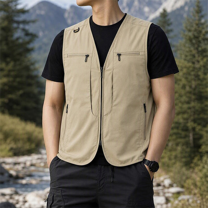 Gilet utilitaire d'extérieur pour homme, à poches multiples zippées et séchage rapide. - Kaki - 8XL - image 6