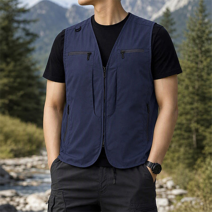 Gilet utilitaire d'extérieur pour homme, à poches multiples zippées et séchage rapide. - Bleu foncé - 8XL - image 8