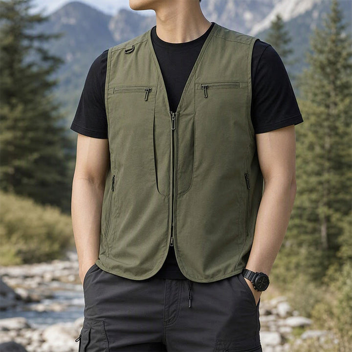 Gilet utilitaire d'extérieur pour homme, à poches multiples zippées et séchage rapide. - Vert armée - 8XL - image 7