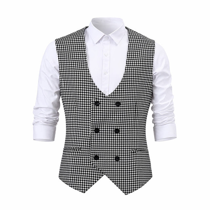 Gilet de costume homme à col en U croisé et motif pied-de-poule - image 8