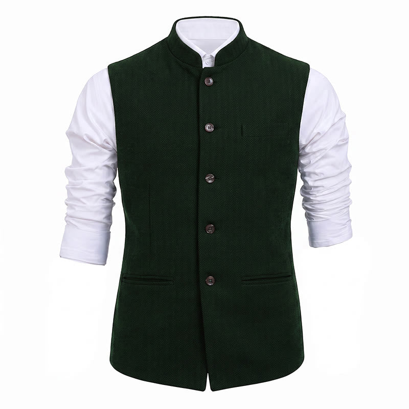Gilet de costume pour homme en tweed à chevrons et col mandarin - image 26