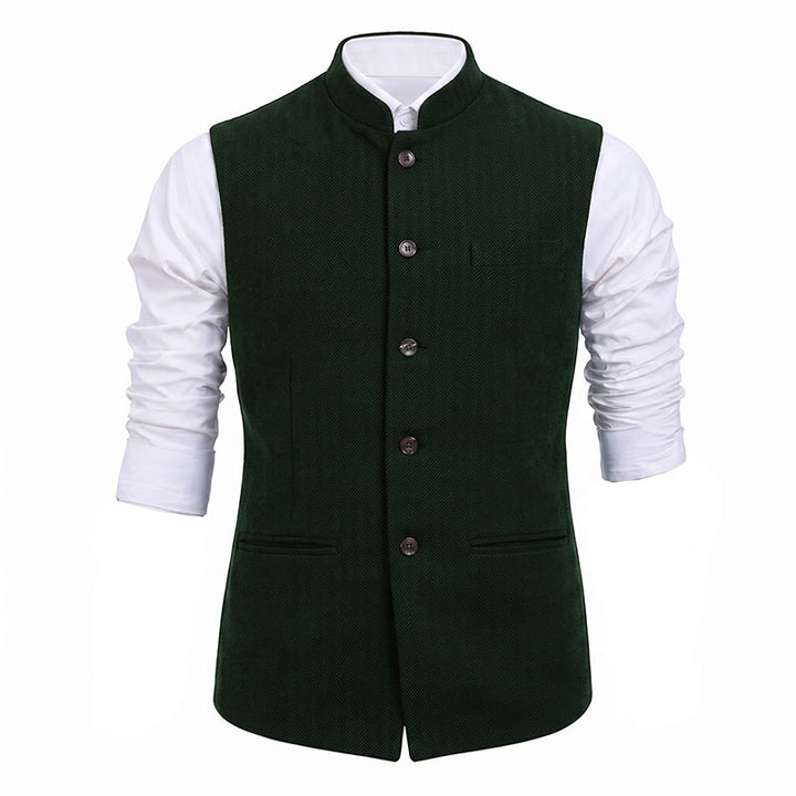 Gilet de costume pour homme en tweed à chevrons et col mandarin - image 26