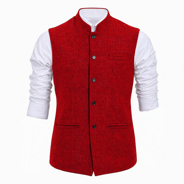 Gilet de costume pour homme en tweed à chevrons et col mandarin - image 23