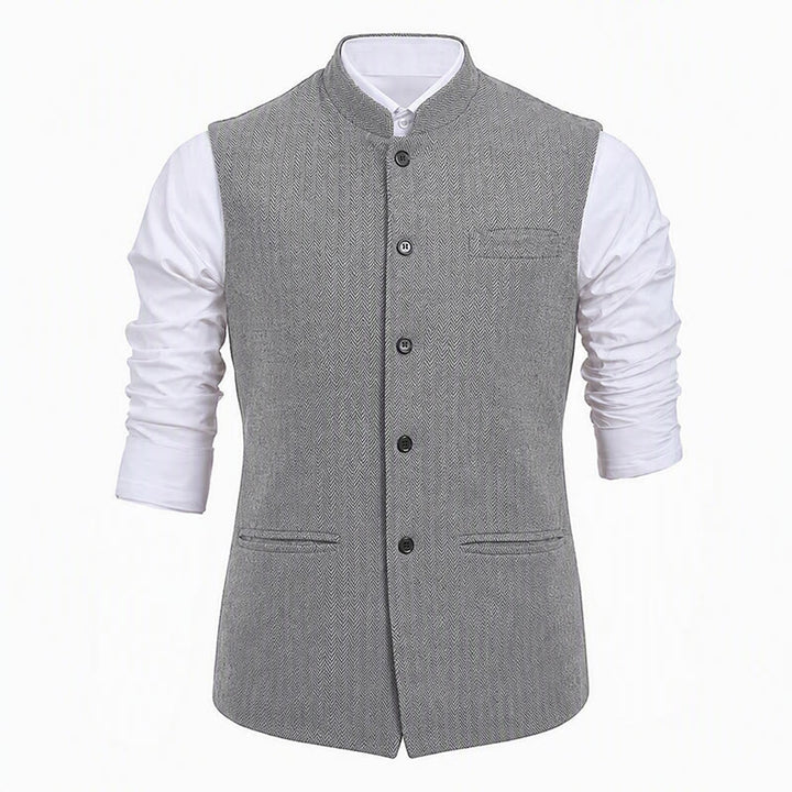 Gilet de costume pour homme en tweed à chevrons et col mandarin - image 21