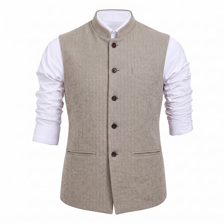 Gilet de costume pour homme en tweed à chevrons et col mandarin - image 33
