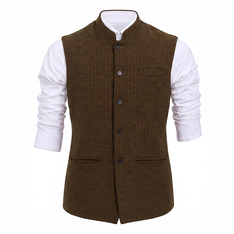 Gilet de costume pour homme en tweed à chevrons et col mandarin - image 32