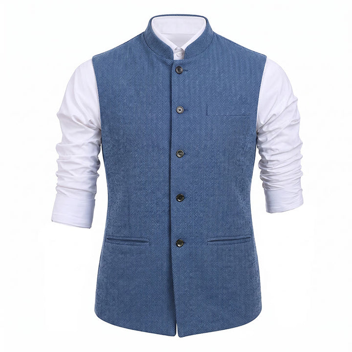 Gilet de costume pour homme en tweed à chevrons et col mandarin - image 29
