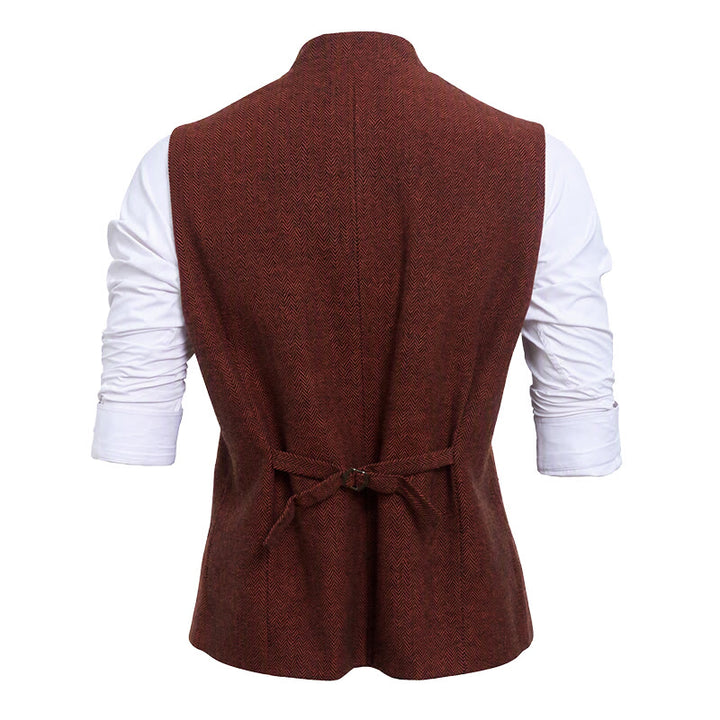 Gilet de costume pour homme en tweed à chevrons et col mandarin - image 19