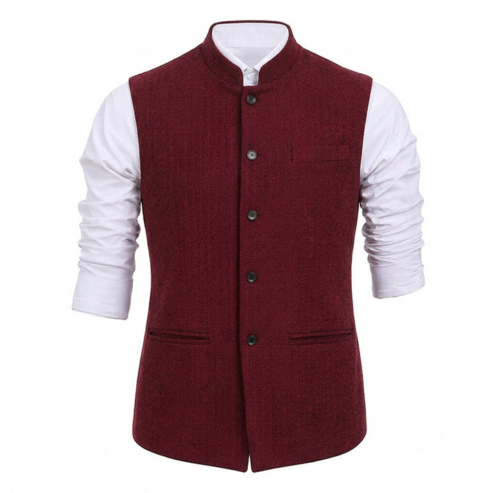Gilet de costume pour homme en tweed à chevrons et col mandarin - image 24
