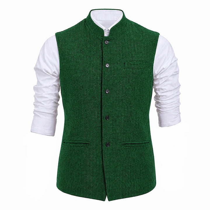 Gilet de costume pour homme en tweed à chevrons et col mandarin - image 25