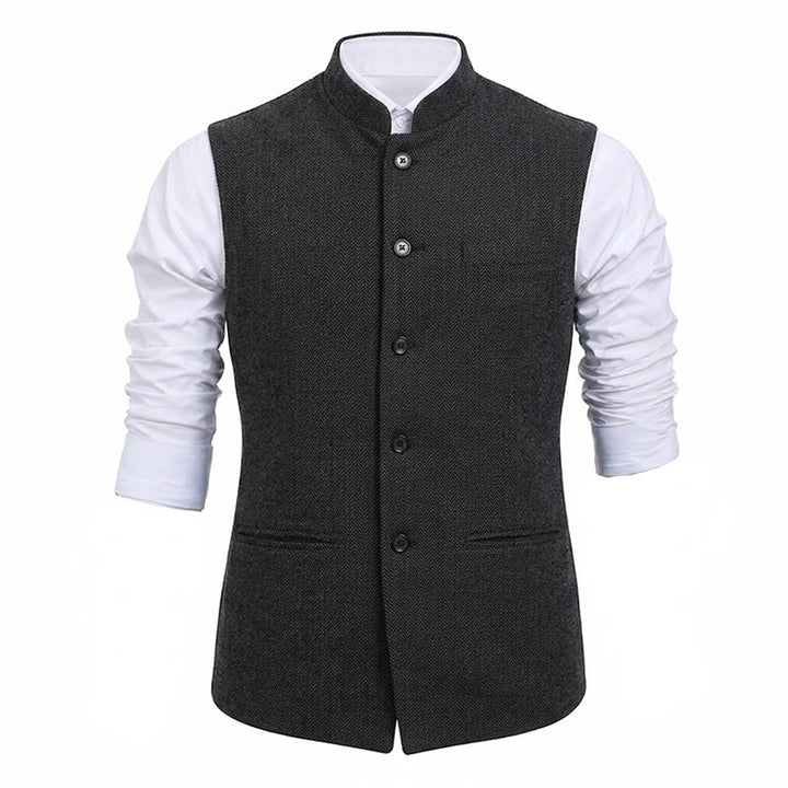 Gilet de costume pour homme en tweed à chevrons et col mandarin - image 22