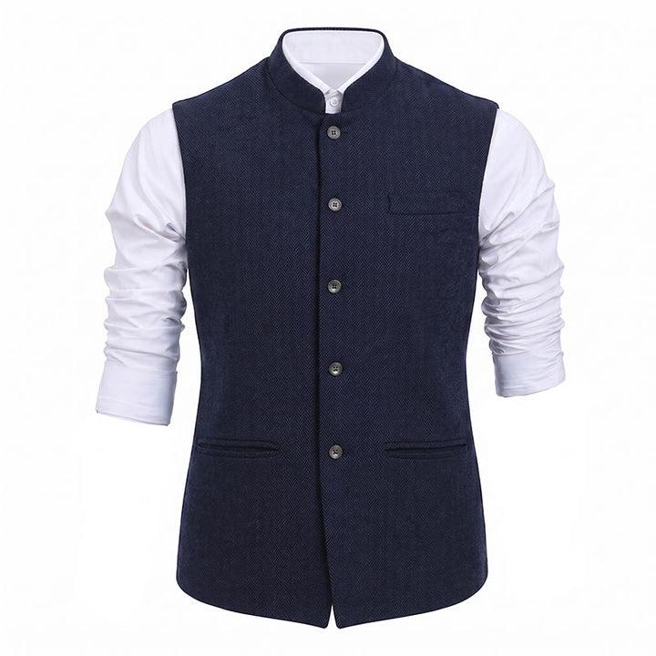 Gilet de costume pour homme en tweed à chevrons et col mandarin - image 28