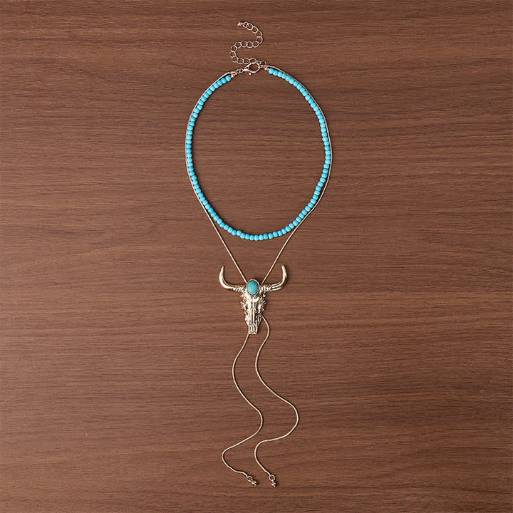 Collier bolo en forme de Y Desert Sky à 2 couches de perles et de longhorn - image 3