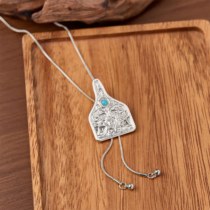 Collier bolo en forme de Y orné de turquoise et portant une étiquette d'identification pour bétail - Argent - image 4