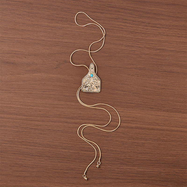 Collier bolo en forme de Y orné de turquoise et portant une étiquette d'identification pour bétail - image 3