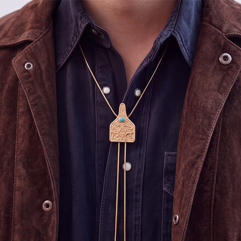 Collier bolo en forme de Y orné de turquoise et portant une étiquette d'identification pour bétail - image 1