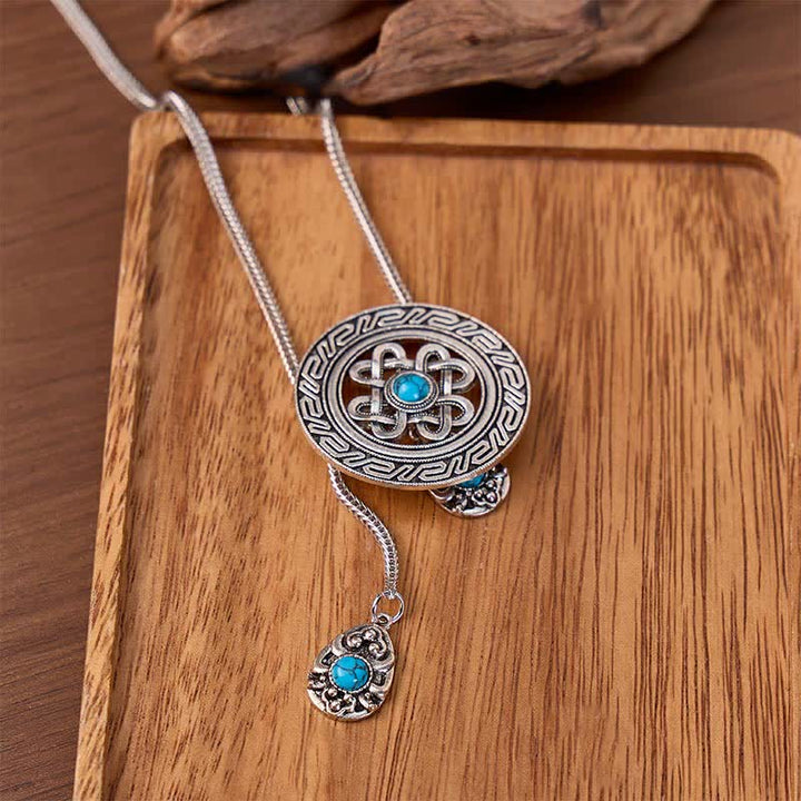 Collier bolo en forme de Y avec médaillon central turquoise de style celtique - Argent - image 0