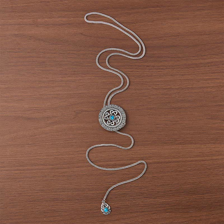 Collier bolo en forme de Y avec médaillon central turquoise de style celtique - image 3