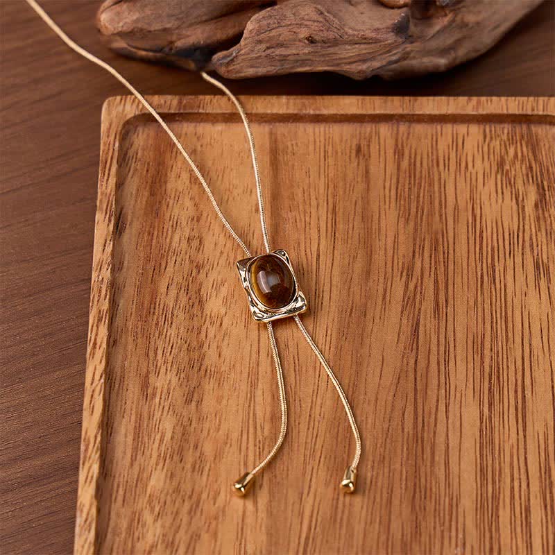 Collier bolo à pendentif carré coulissant œil de tigre en forme de Y - Or - image 0