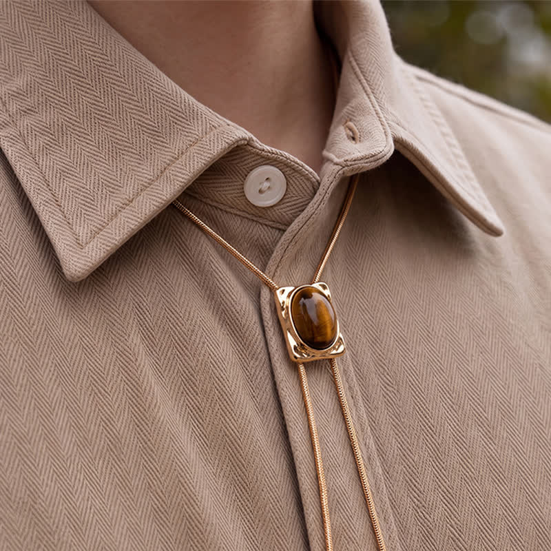 Collier bolo à pendentif carré coulissant œil de tigre en forme de Y - image 1
