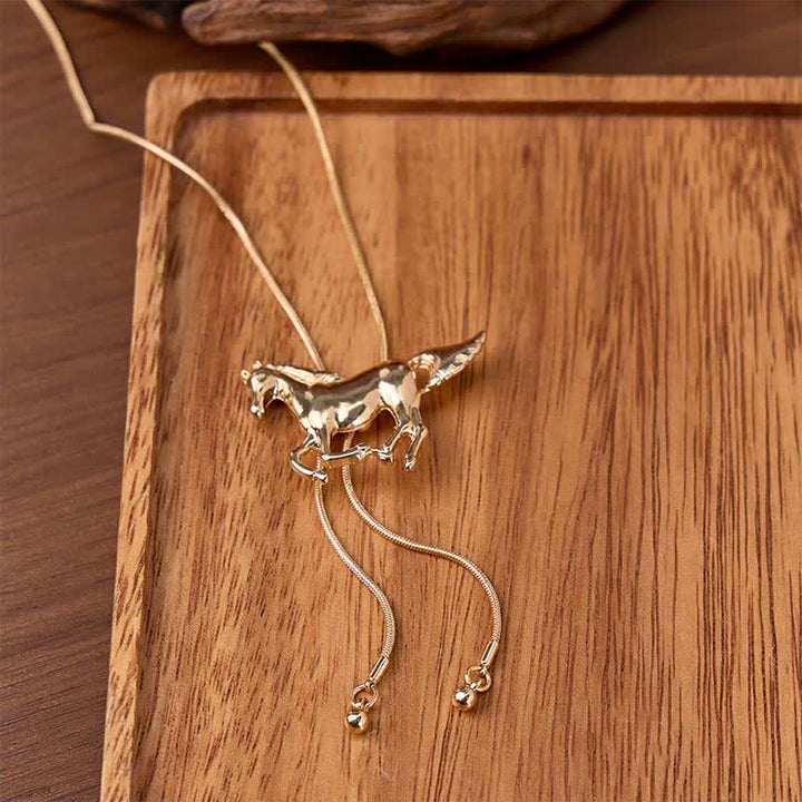 Collier bolo en forme de Y avec lasso et motif cheval western Wild Mustang - Or - image 0
