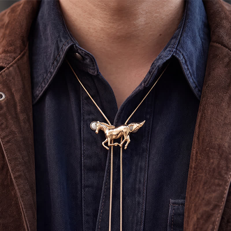 Collier bolo en forme de Y avec lasso et motif cheval western Wild Mustang - image 1