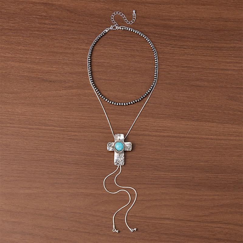 Collier Faith In The West 2-en-1 avec croix turquoise et pendentif bolo en forme de Y orné de perles - image 3