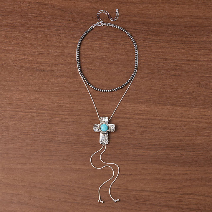 Collier Faith In The West 2-en-1 avec croix turquoise et pendentif bolo en forme de Y orné de perles - image 3