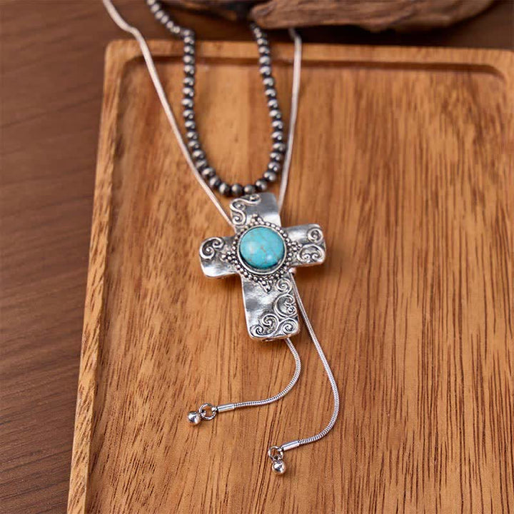 Collier Faith In The West 2-en-1 avec croix turquoise et pendentif bolo en forme de Y orné de perles - Argent - image 0