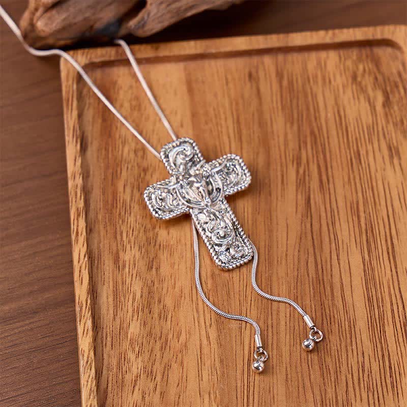 Collier bolo en forme de Y avec gravure Cowboy Faith & Horns - Argent - image 0