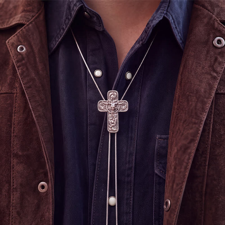 Collier bolo en forme de Y avec gravure Cowboy Faith & Horns - image 1