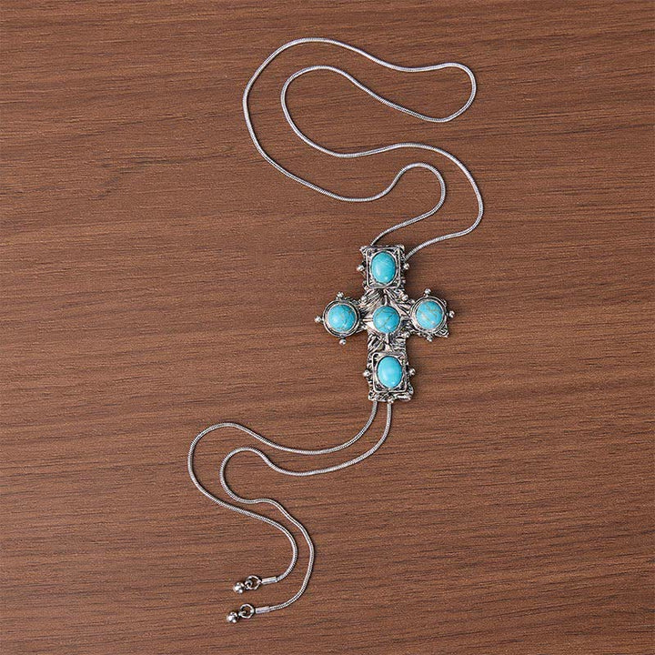 Collier bolo en forme de Y avec croix turquoise occidentale et cinq bénédictions - image 3