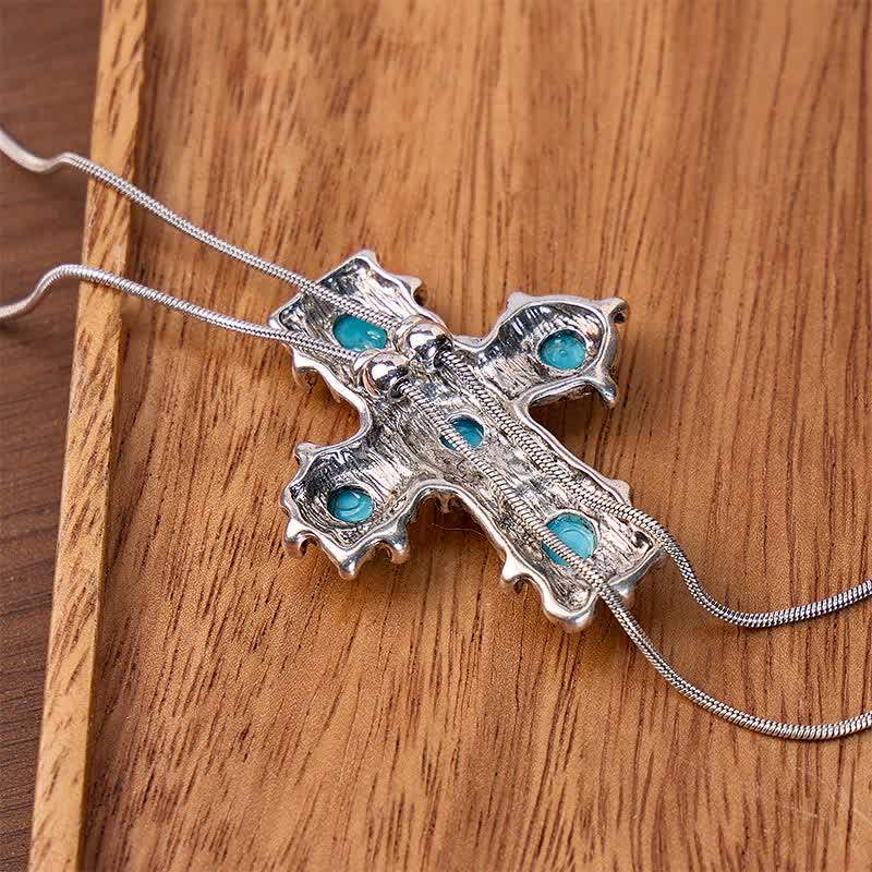 Collier bolo en forme de Y avec croix turquoise occidentale et cinq bénédictions - image 2