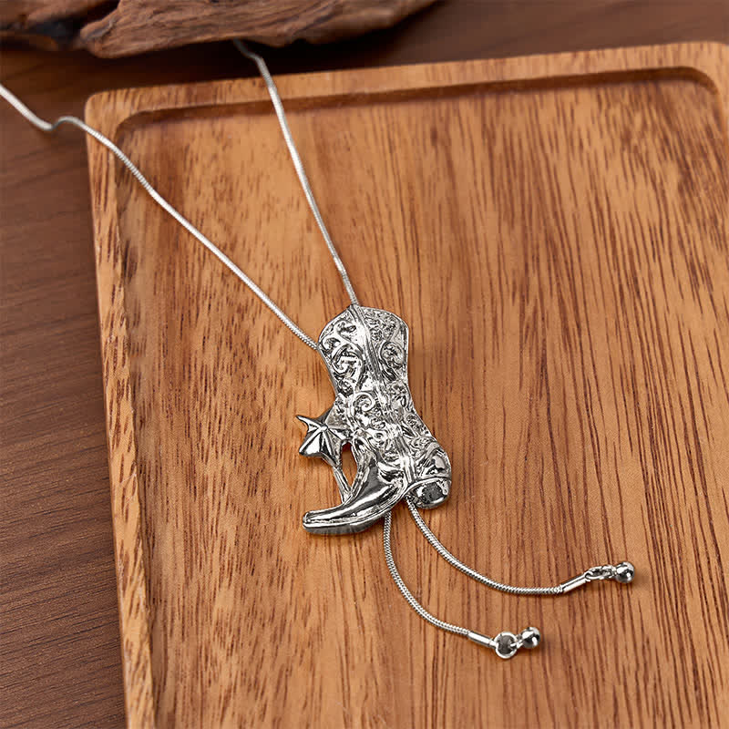 Bottes de cowboy avec collier bolo ajustable en forme de Y orné d'une étoile - Argent - image 4