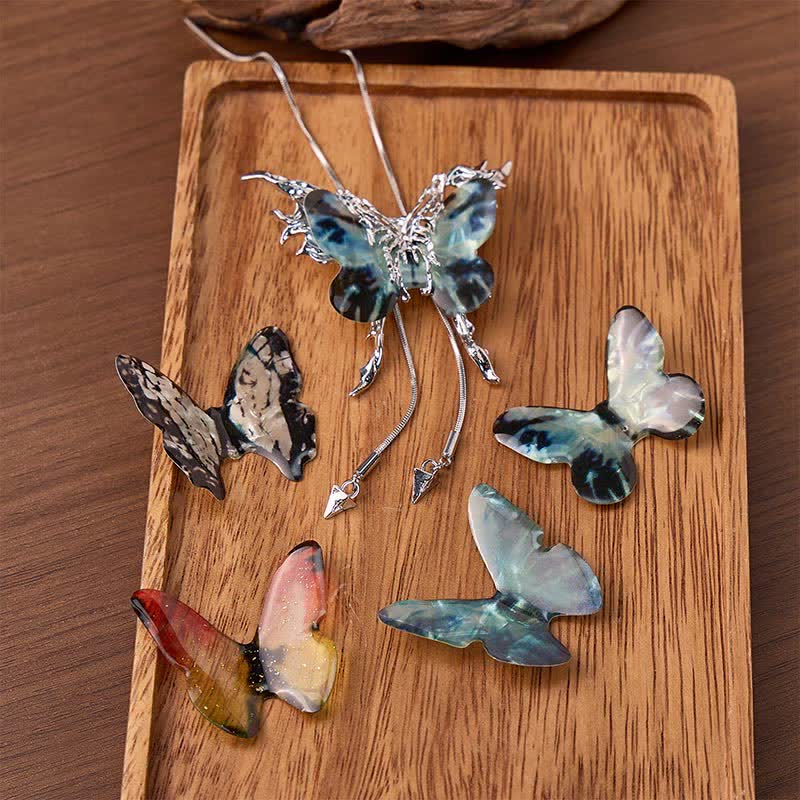 Collier bolo à fermoir coulissant ajustable papillon interchangeable avec 6 ailes remplaçables - Argent - image 0