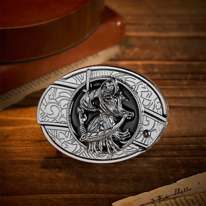Ceinture en cuir avec boucle de couteau pliant caché, style guerrier squelette de la mort - Guerrier squelette - Sans ceinture - Ceinture non incluse - image 0