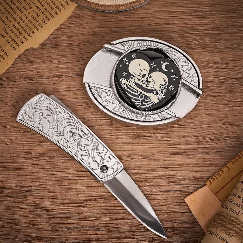 Ceinture en cuir à boucle de couteau pliant caché, style gothique, pour amoureux des squelettes. - image 1