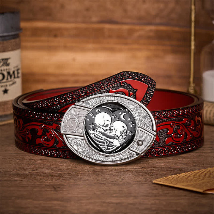 Ceinture en cuir à boucle de couteau pliant caché, style gothique, pour amoureux des squelettes. - Amoureux des squelettes - Ceinture sculptée marron - 42 - image 6