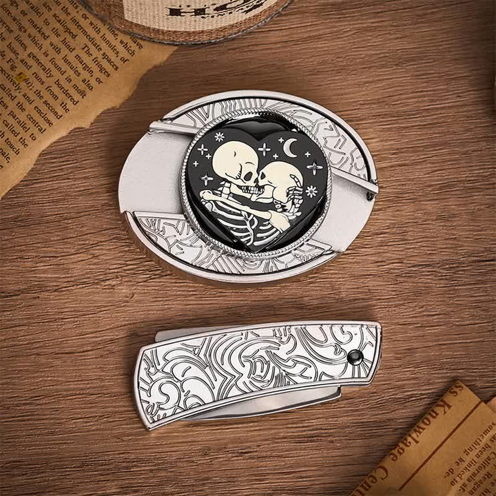 Ceinture en cuir à boucle de couteau pliant caché, style gothique, pour amoureux des squelettes. - image 10