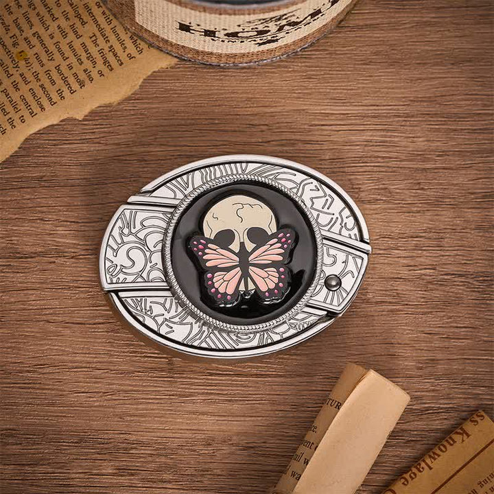 Ceinture en cuir avec boucle de couteau pliant caché, motif papillon et crâne, inspirée de la vie et de la mort - image 9