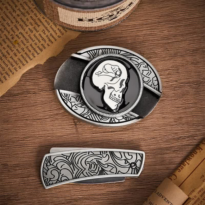 Le Rêve du Crâne Art Surréaliste Ceinture en Cuir à Boucle de Couteau Pliant Caché DIY - image 10