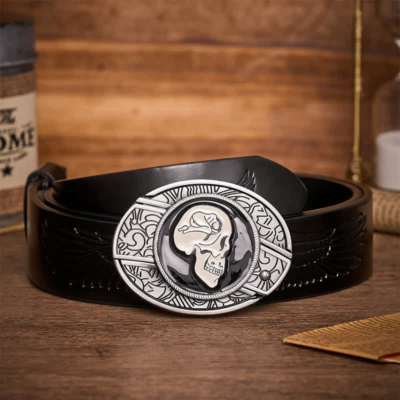 Le Rêve du Crâne Art Surréaliste Ceinture en Cuir à Boucle de Couteau Pliant Caché DIY - Le rêve du crâne - Ceinture noire à motif aigle en relief - 42 - image 2