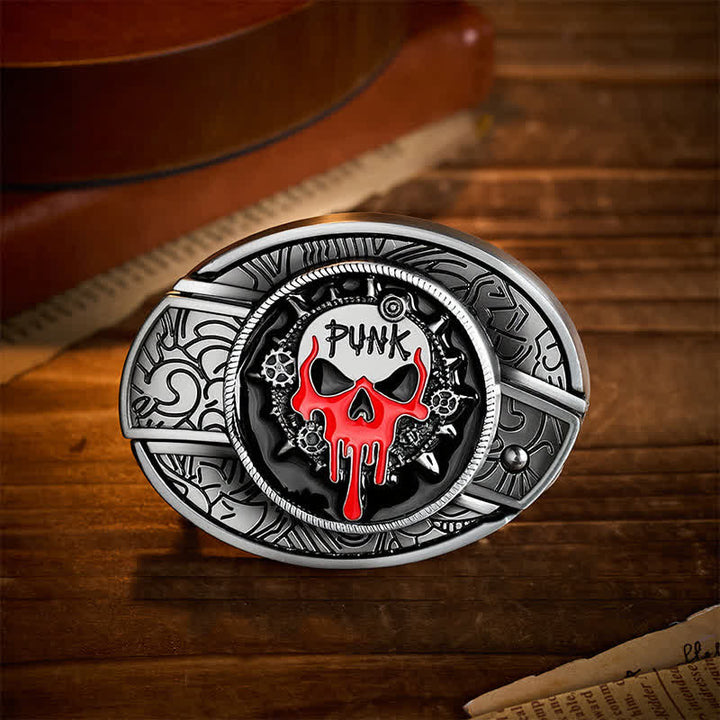 Ceinture en cuir avec boucle de couteau pliant caché, style punk sanglant et crâne, à faire soi-même - Crâne de punk sanguinaire - Sans ceinture - Ceinture non incluse - image 0