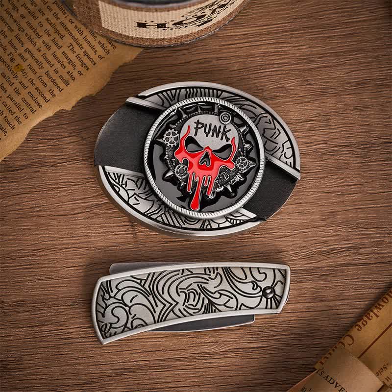 Ceinture en cuir avec boucle de couteau pliant caché, style punk sanglant et crâne, à faire soi-même - image 10